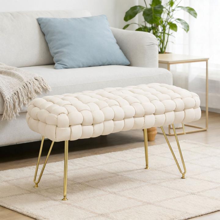 Homcom Sitzhocker Polyester, Schaumstoff Cremeweiss