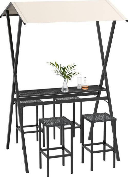 Image du produit Swisshandel24 Ensemble de bar de jardin table de bar en rotin avec 4 tabourets de bar, avec toit, groupe de