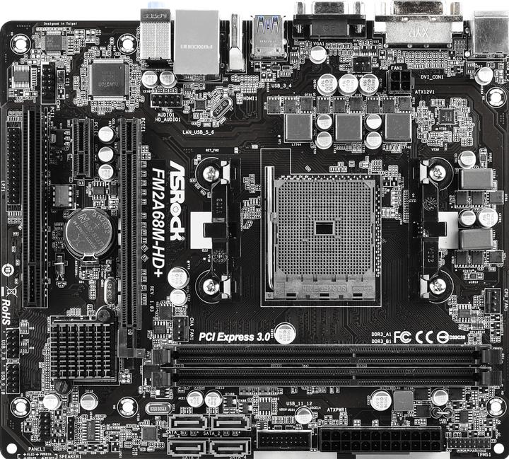 Actual product image AsRock FM2A68M-HD+ (FM2+, FM2, AMD A68, uATX)