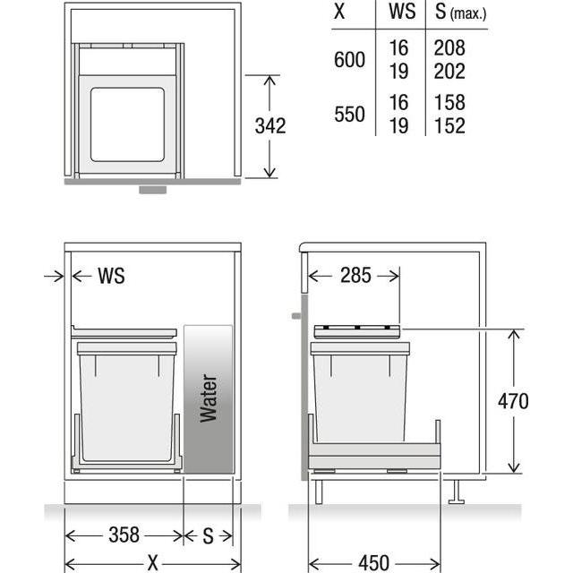 Thumbnail - Müllex Abfall-Auszugsystem X-LINE X40 L35 Pro Water, Abfalleimer, Grau
