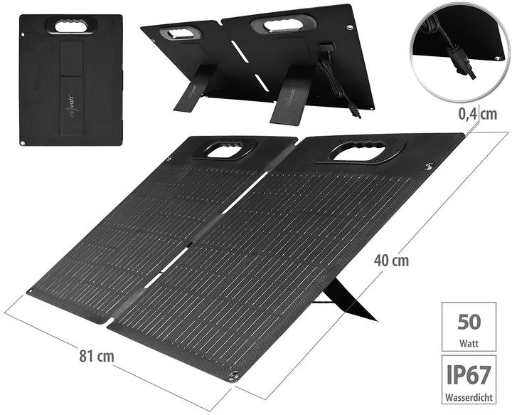 Actual product image Revolt Folding solar panel, monocrystalline solar cells, ETFE, 50 W, IP67 (50 W, 2.40 kg)