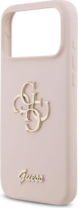 Produktbild Guess 4G Silicone Script Big Metal Logo Case für Apple iPhone 17 Pro Max - pink (Apple iPhone 17 Pro Max)