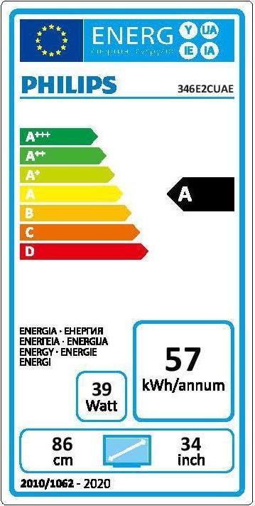 Energielabel Philips 346E2CUAE/00 (3440 x 1440 pixels, 34")