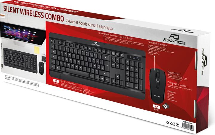 Image du produit Advance Pack Clavier - Souris Sans Fil Silent Wireless Combo (Noir) (FR, Filaire)