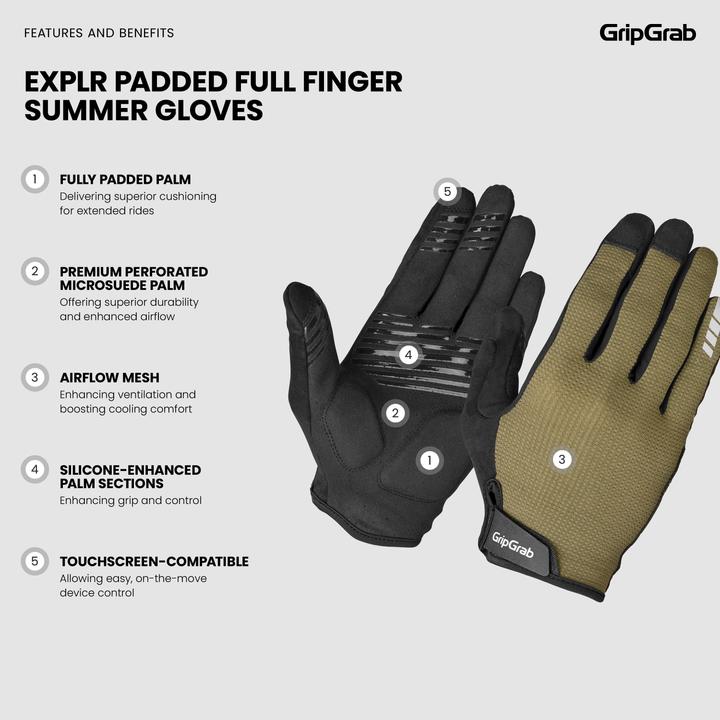 Actual product image GripGrab EXPLR Padded Full Finger Summer Gloves (XL)
