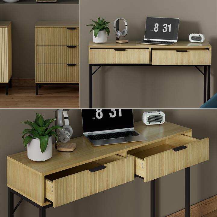 Image du produit Vicco Bureau Lennox, chêne/noir, 100 x 30 cm avec 2 tiroirs (100 x 75 x 30 cm)
