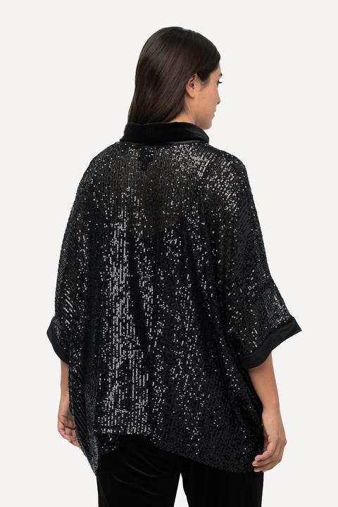 Produktbild Ulla Popken Pailletten-Shirt, Oversized, Samt-Rollkragen, Halbarm (50, 52, 54, 56)