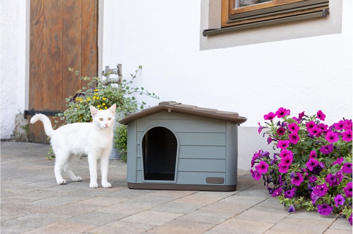 Actual product image Kerbl 81341 Cat house Paola Eco, Mediterranean look, recycled plastic, grey-green/brown 60x51x41c (Cat)
