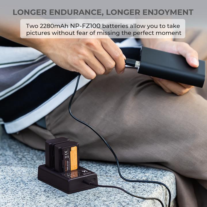 Produktbild K&F Concept FZ100 2280mAh Digital Camera Dual Battery with LED Dual Channel Charger, for Sony Camera (Kamera Akku)