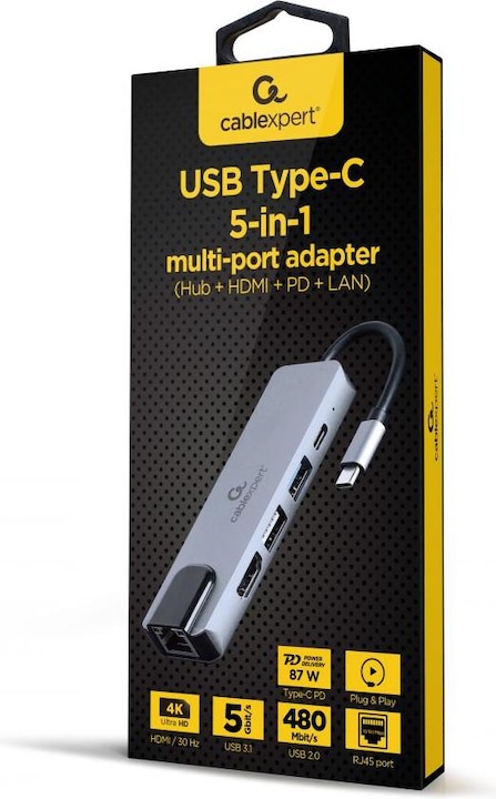Actual product image Gembird Multi-Port Adapter (USB-C, 5 Ports)