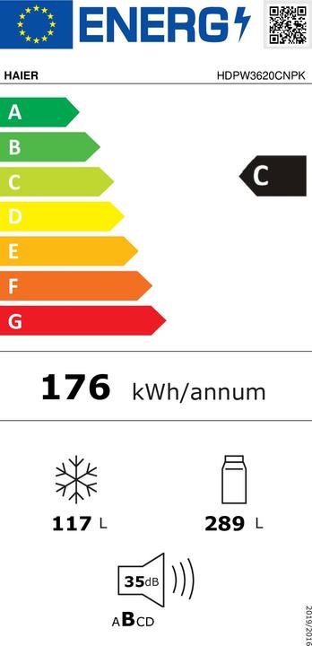 Energie-Label Haier 2D 60 Serie 3 HDPW5620CNPK (406 l)