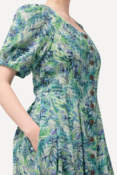 Produktbild Ulla Popken Kleid, Blätter, Leinenmix, Rundhals, Halbarm (60)
