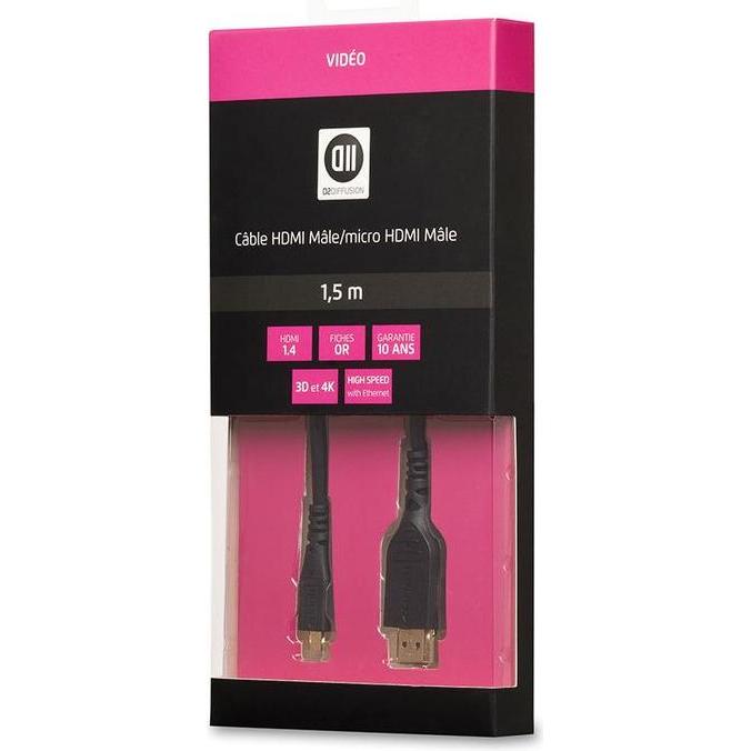D2 Diffusion C ble HDMI 1.4 M/micro HDMI M 1,50 m c ble noir connecteur gold (1.50 m), Cavo video