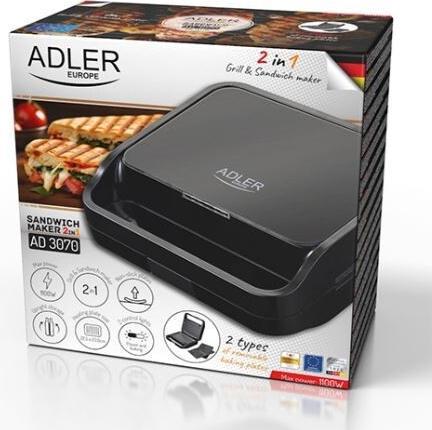 Produktbild Adler Sandwich maker 2 in 1 | AD 3070b | 850 W | Number of plates 2 | Black