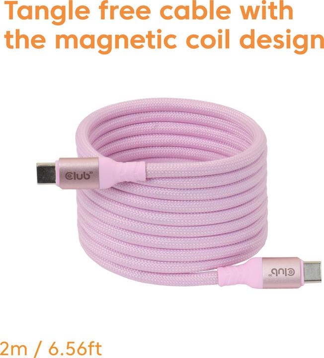 Actual product image Club 3D Club3D Lifestyle USB-C Magnetisches Kabel 240W 2m rosa St/St (2 m, USB 2.0, 240 W)
