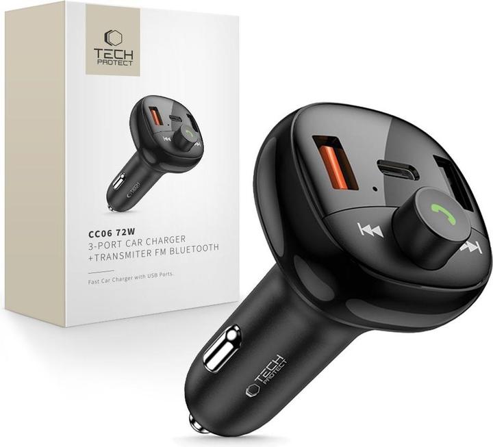 Produktbild Tech-Protect CC06 3-port PD72W car charger with transmitter - black