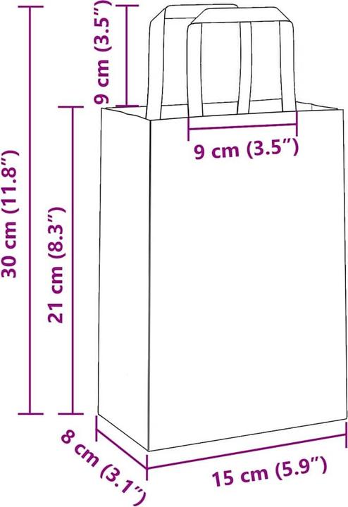 Actual product image VidaXL Kraft paper bags 250 pcs. with handle white 15x8x21 cm paper bag (Gift bag, 250 x)