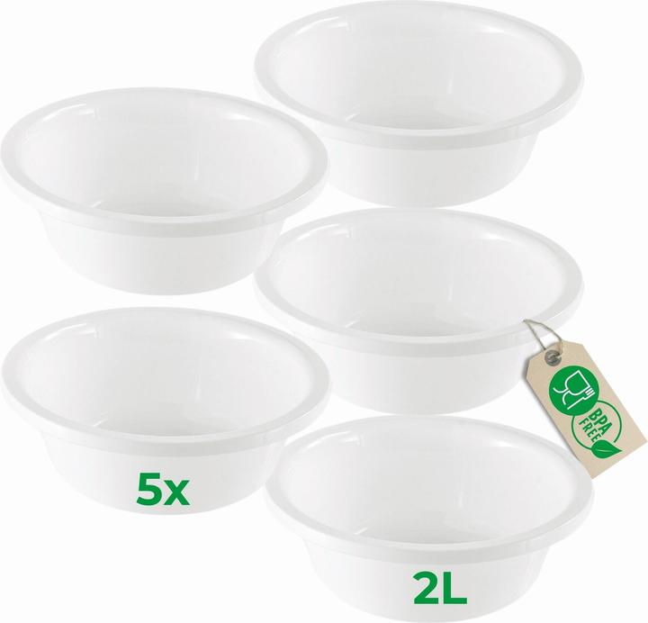 Actual product image Novaliv 5x Spülschüssel Rund 2L, D24 cm, Weiss, BPA-frei Spülmaschinenfest Ideal für Küche und Campin