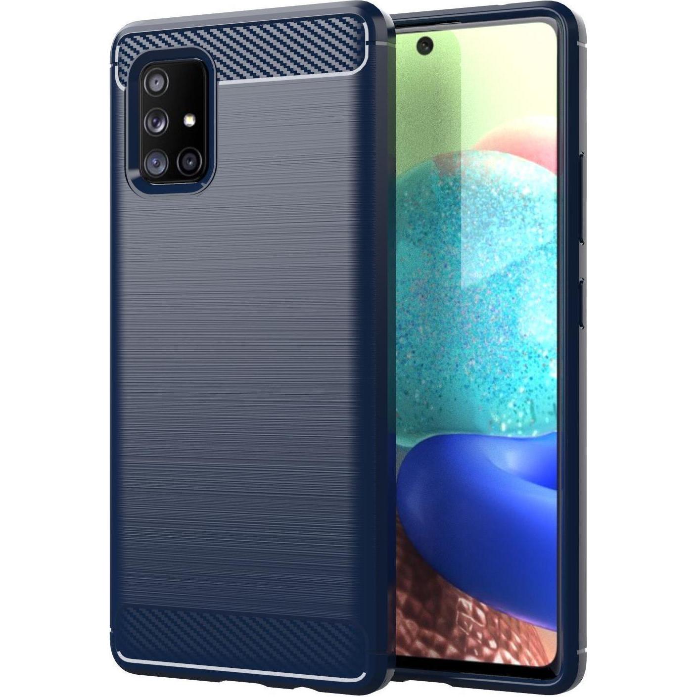Cadorabo TPU Ultra Slim carbon edelstahl Kombi Cover (Samsung Galaxy A71), Smartphone Hülle, Blau