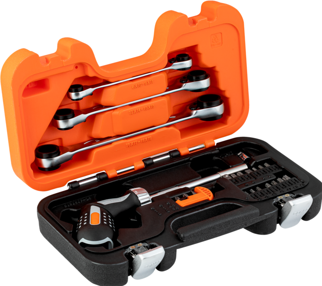 Productafbeelding Bahco Pistoolgreep Ratelset (5, T40, T10, T15, T25, T20, HEX5, SL6, T27, T30, PH3, PZ3, HEX3, HEX4)