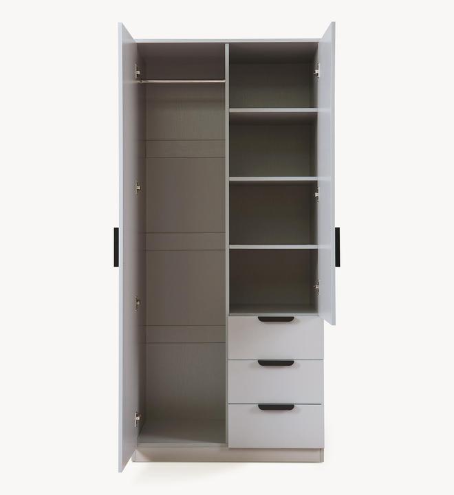 Produktbild En.Casa Kleiderschrank Eiselfing 176x80x52 cm 3 Schubladen Grau