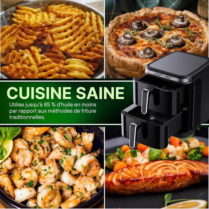 Image du produit Comfy Nest Friteuse à double panier avec écran tactile numérique et technologie Rapid Air