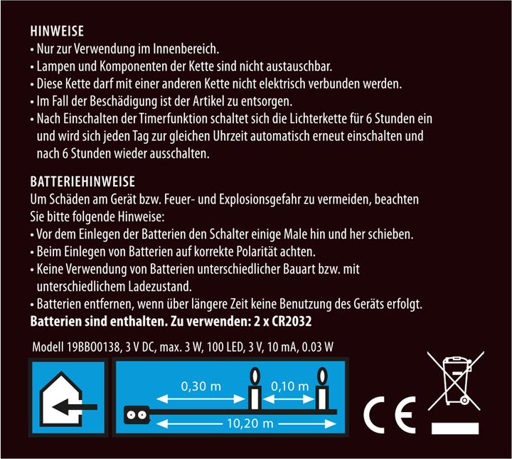 Image du produit Idena Micro guirlande lumineuse 100LED,blanc chaud,6h timer (0.09 m)
