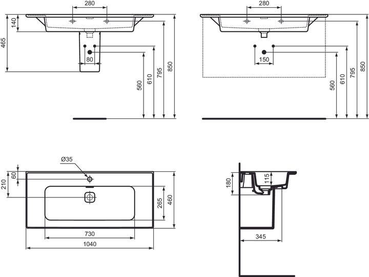 Actual product image Ideal Standard IDS furniture washbasin STRADA II 1040x460x180mm white I+ (460 mm, 1040 mm)