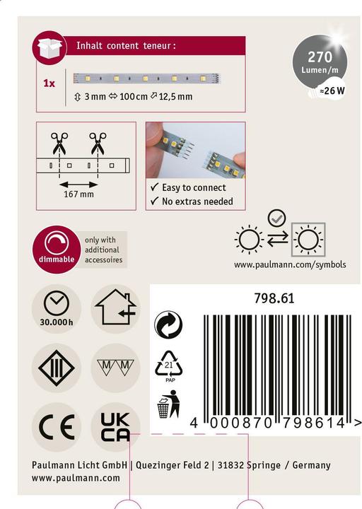 Immagine prodotto Paulmann MaxLED 250 Strisce (Bianco caldo, 100 cm, Interno)