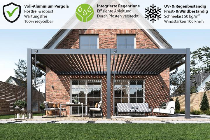 Produktbild Weide Deluxe Plus Wand-Pergola | Aluminium Lamellendach | 4 x 6 M | anthrazit | Wall Pergola (600 cm, 400 cm)