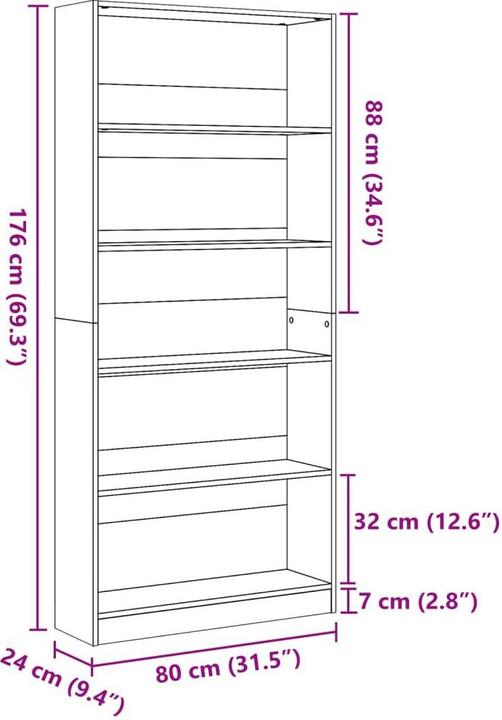 Produktbild vidaXL Bücherregal Regal Standregal Büroregal Aufbewahrungsregal Räuchereiche (80 x 24 x 176 cm)