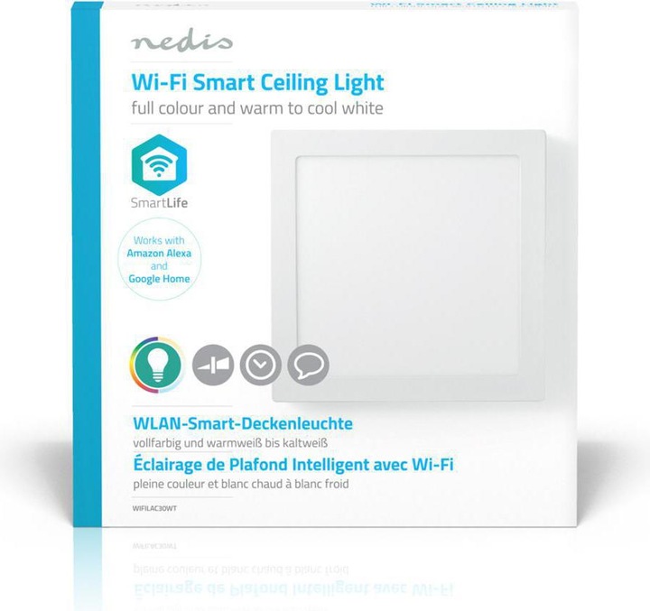 Image du produit Nedis Wi-Fi Smart Ceiling Light | Carré | 30 x 30 cm | Blanc chaud à blanc froid | Pleine couleur (RGB) (1400 lm)
