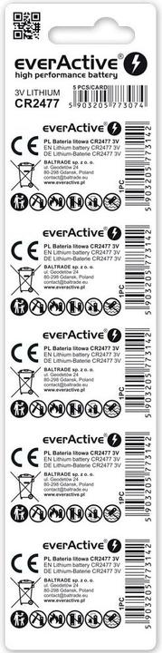 Actual product image Everactive High Performance Batterie (5 pcs., CR2477, 800 mAh)