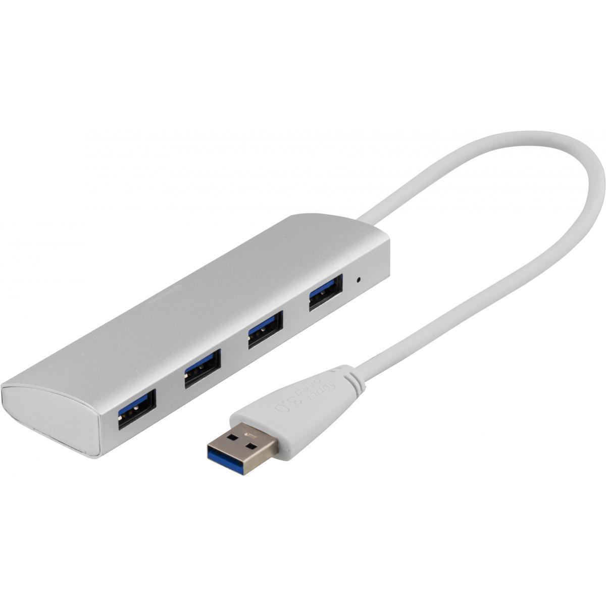 Deltaco UH-484 interface hub USB 3.2 Gen 1 (3.1 Gen 1) Type-A Silver (USB-A, 4 Ports), Dockingstation + USB Hub, Silber