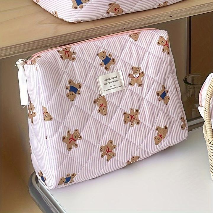 Only-Bags.Store Accogliente borsa per cosmetici con orsetto trapuntato - perfetta per i viaggi o la scuola - morbida