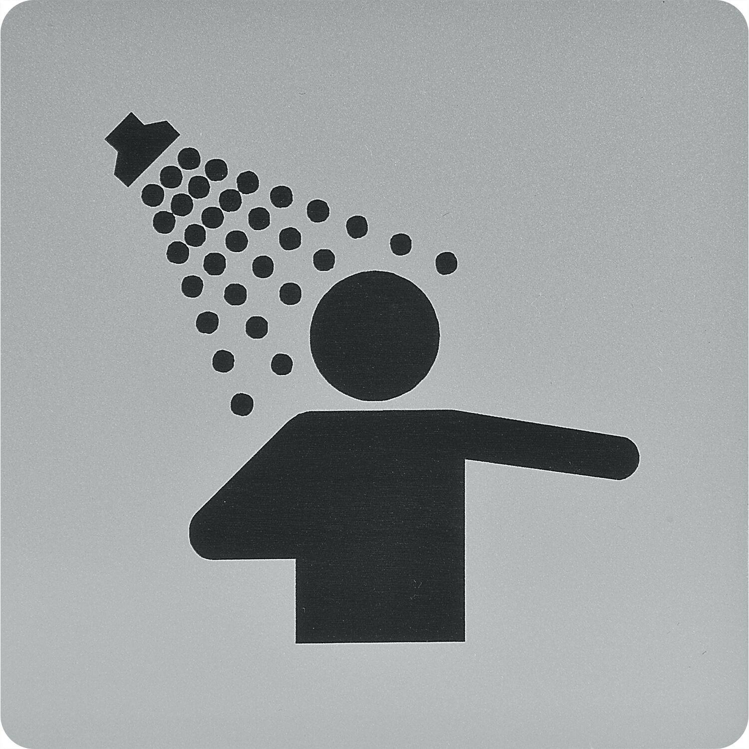 Vasalat, Hausnummer + Türschild, WC Symbol Duschraum selbstklebend, 100 x 100 mm, Kunststoff alufarbig