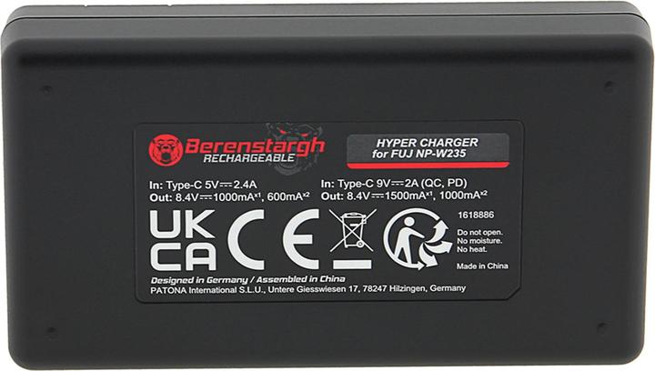 Produktbild Berenstargh Hyper PD Ladegerät für Fuji NP-W235 Fujifilm X-T4 XT4 inkl. USB-C Kabel (Kamera Akku Ladegerät)