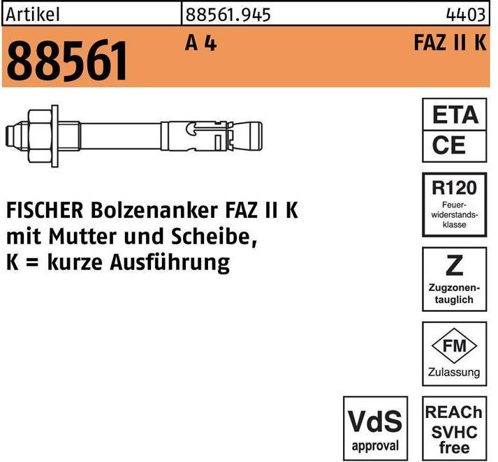 Produktbild Fischer Ankerbolzen R 88561 FAZ II 10/ 20K A 4 Ohne Oberflächenangabe (50 Stk.)
