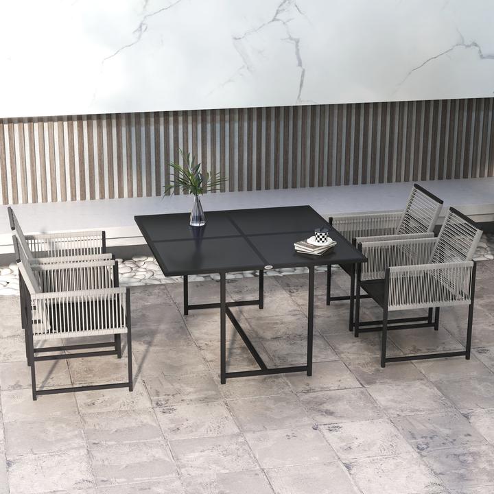 Produktbild Outsunny Gartenmöbel-Set Stahl, Hartglas Schwarz (120 x 120 x 72 cm)