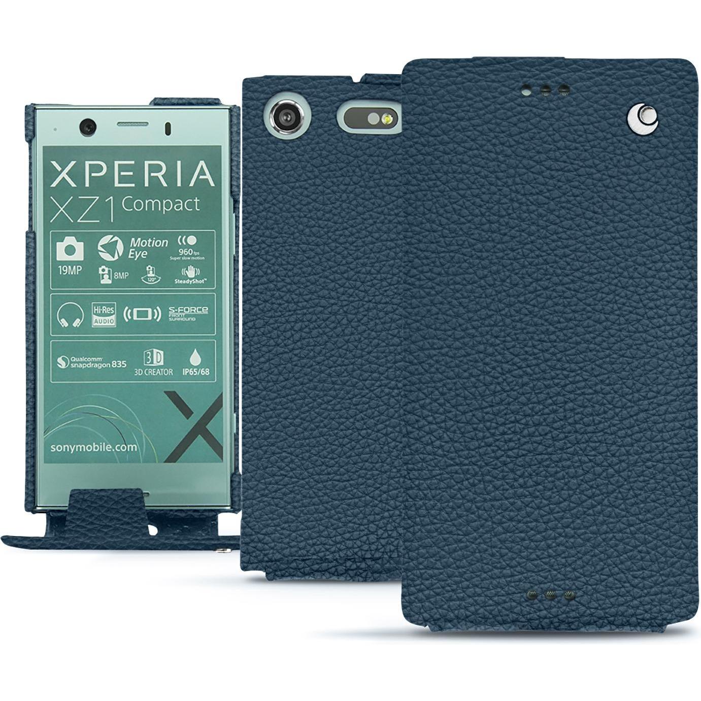 Noreve Lederschutzhülle vertikal (Sony Xperia XZ1 Compact), Smartphone Hülle, Blau