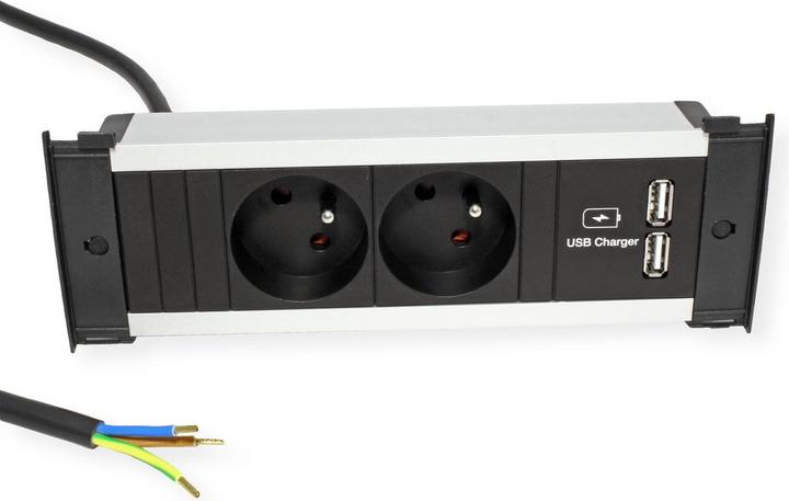 Actual product image Bachmann Kapsa S Extension cable 2 m 2 AC outputs Indoor Aluminium - Black (927.004) (2x, CEE 7/5, 2 m)