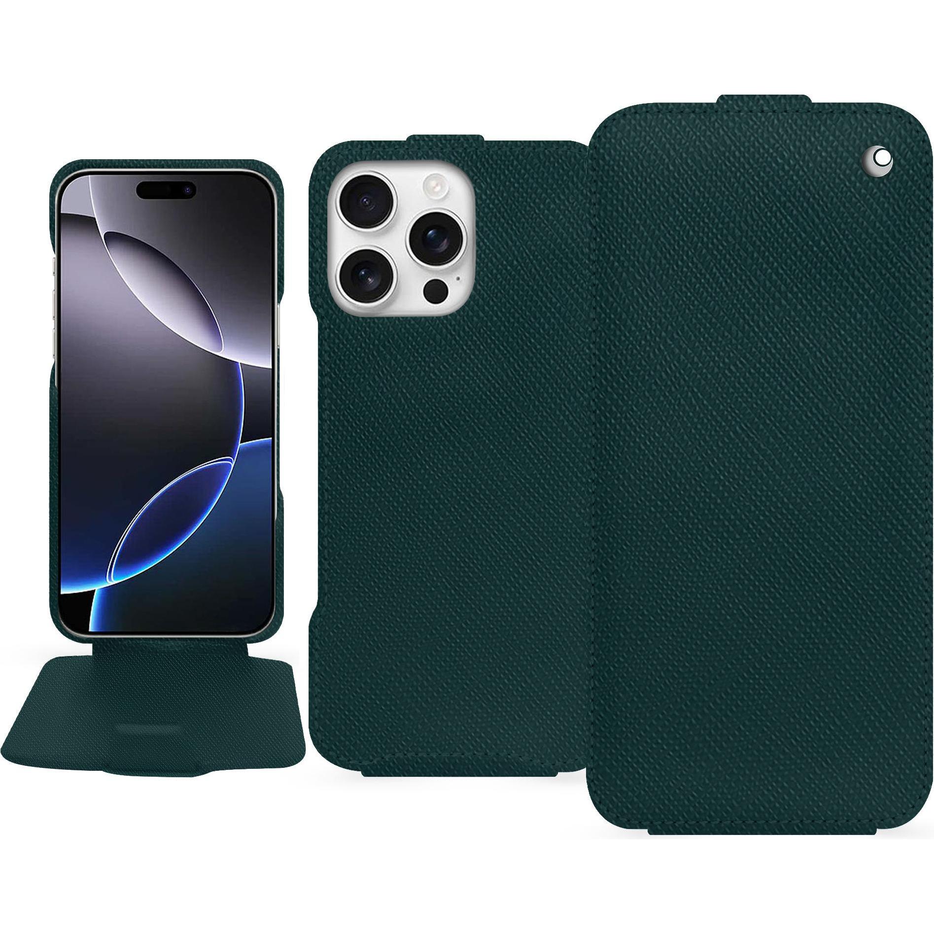 Noreve Lederschutzhülle vertikal (Apple iPhone 16 Pro Max), Smartphone Hülle, Grün