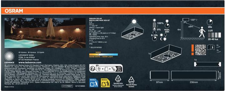 Image du produit Osram Endura Style Solar Bricklume Capteur large blanc (850 lm, IP65)