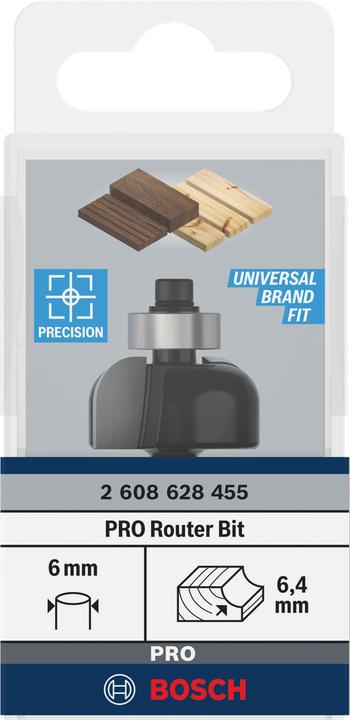 Produktbild Bosch Professional Zubehör Hohlkehlenfräser, 6 mm, R1 6,4 mm, D 25,4 mm, L 12,6 mm, G 54 mm