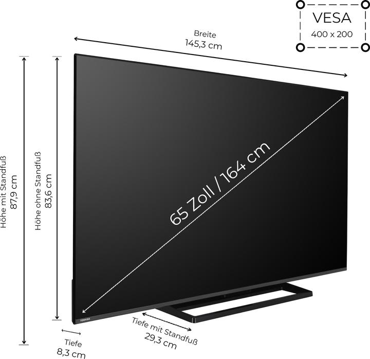 Produktbild Toshiba 65UF3F63DAZ (164 cm (65 Zoll), schwarz, UltraHD/4K, Triple Tuner, HDR, Fire TV) (65", LCD, 4K)
