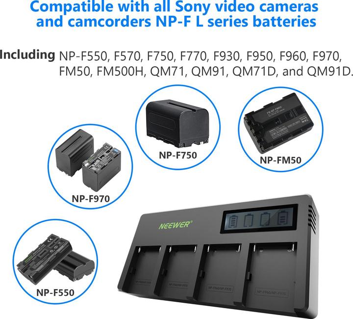 Actual product image Neewer 4-Channel LCD Display Battery Charger For F550/F750/F970 (Camera battery charger)