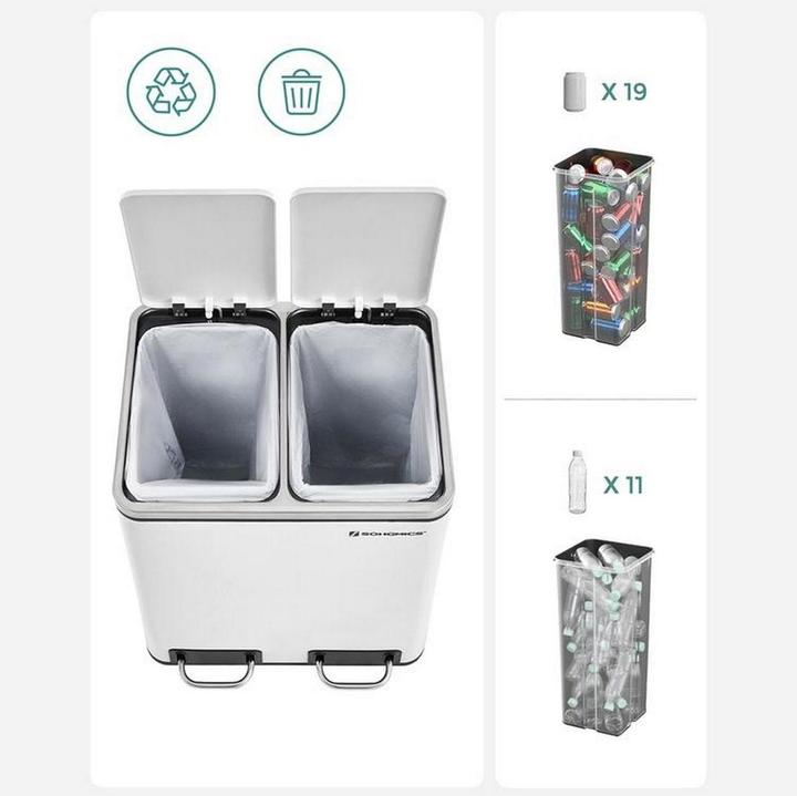 Produktbild Songmics Abfalleimer mit Inneneimern und Griffen 2 x 15 l, Weiss (15 l)