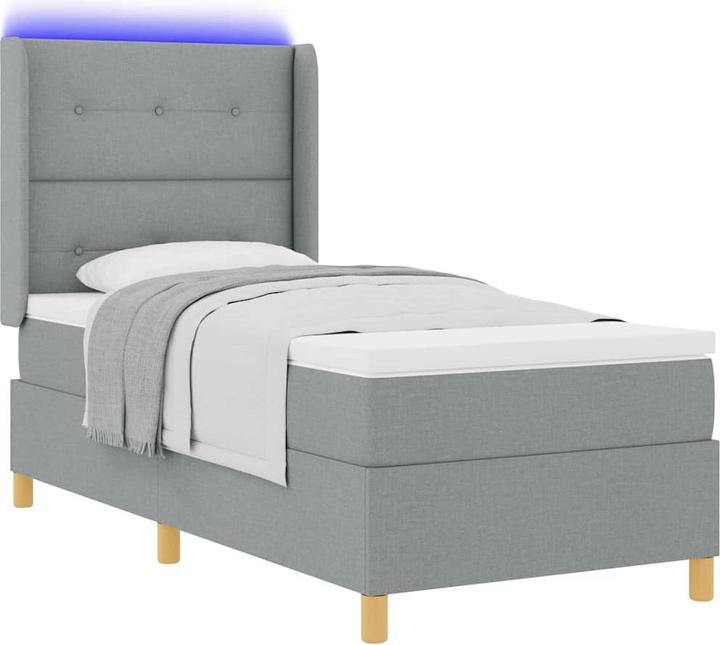 Produktbild vidaXL Boxspringbett Mit Matratze & Led Stoff Hellgrau (90 x 200 cm)