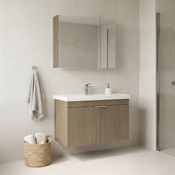 Produktbild Homitis Desna 80 Bathroom Cabinet With Sink & Mirror Set (2 Pieces)