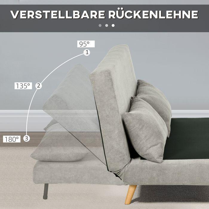 Actual product image Swisshandel24 Sofa bed, guest bed, 3-way adjustable backrest, linen look, up to 120 kg, 141x90x81cm, grey (2 person sofa)